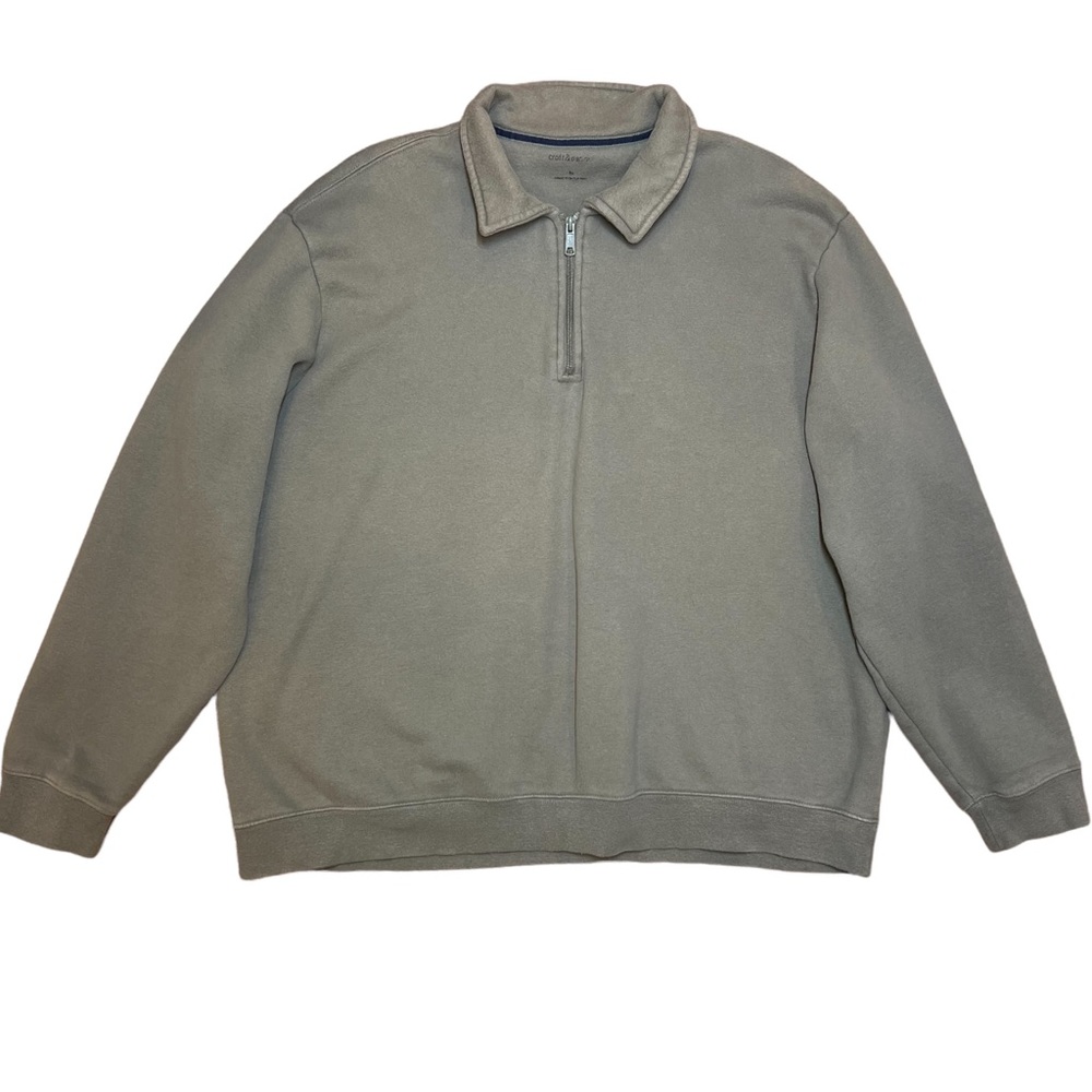 Croft & Barrow Gray Khaki Pullover Sweater Quarter Zip Mens Long Sleeve Sz XL